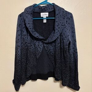 Joseph Ribkoff Cropped Open Front Jacket Slate Blue Black Print Made in Canada